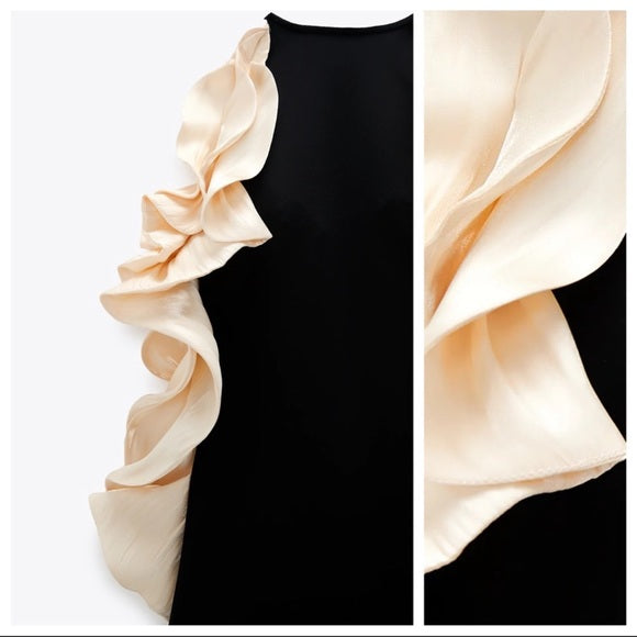 Zara Black Evening Maxi Ruffed Dress