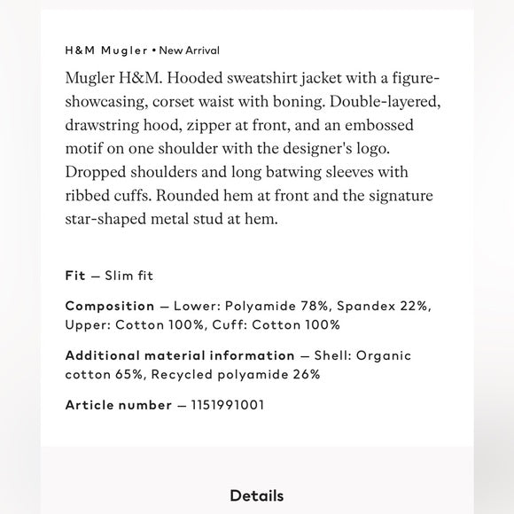Mugler X H&M Corset - Waist Hooded Jacket