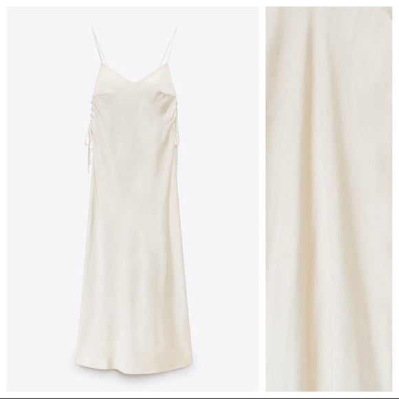 Zara Satin Effect Camisole V-Neck Midi Dress