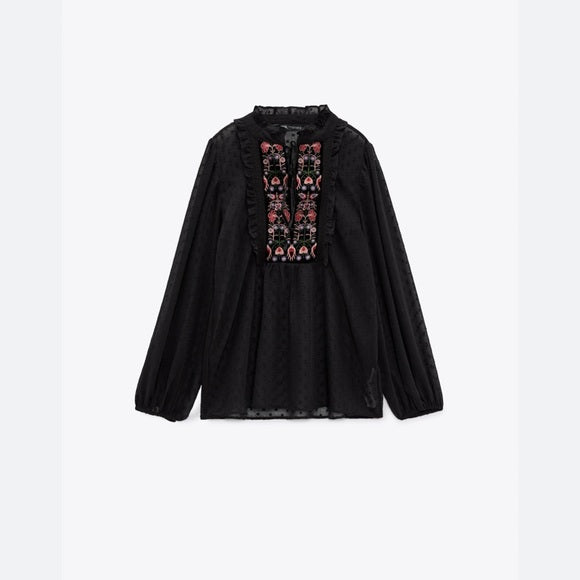 Zara Embroidered Swiss Dot Blouse