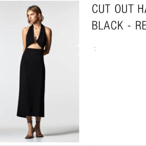 Zara Black Cut Out Halter Top Dress