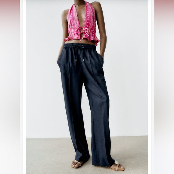 Zara Wide Leg Linen Blend Pants