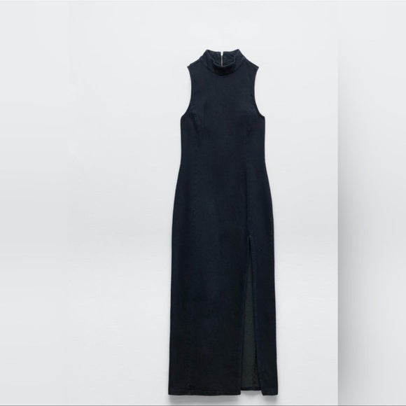 Zara Denim Mock Neck Dress