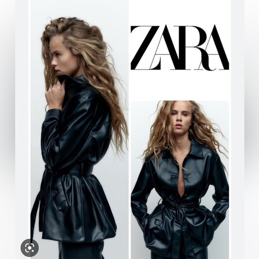 Zara Faux Leather Belted Overshirt