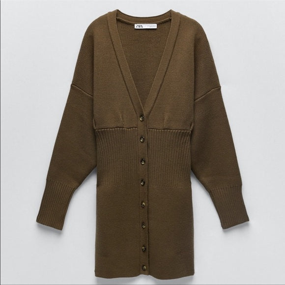 Zara Dark Khaki Ribbed Cardigan