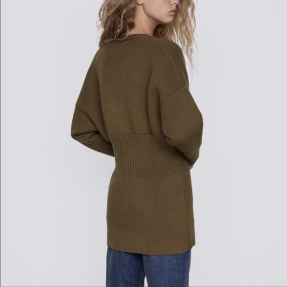 Zara Dark Khaki Ribbed Cardigan