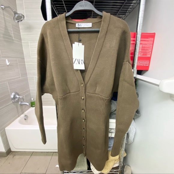 Zara Dark Khaki Ribbed Cardigan