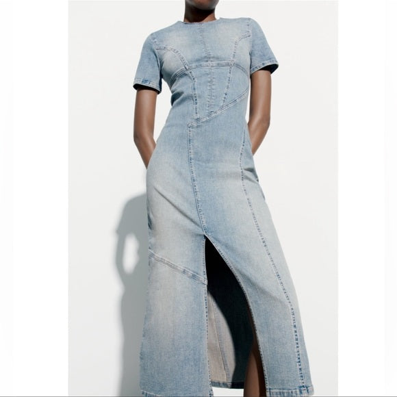 Zara Trf Denim Midi Dress