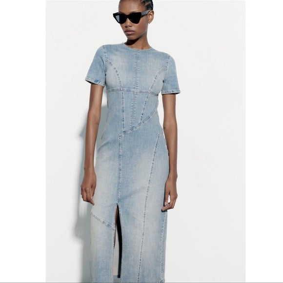 Zara Trf Denim Midi Dress