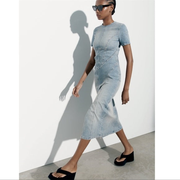 Zara Trf Denim Midi Dress