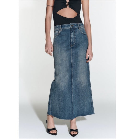 Zara Zw The Stretch Denim Pencil Skirt