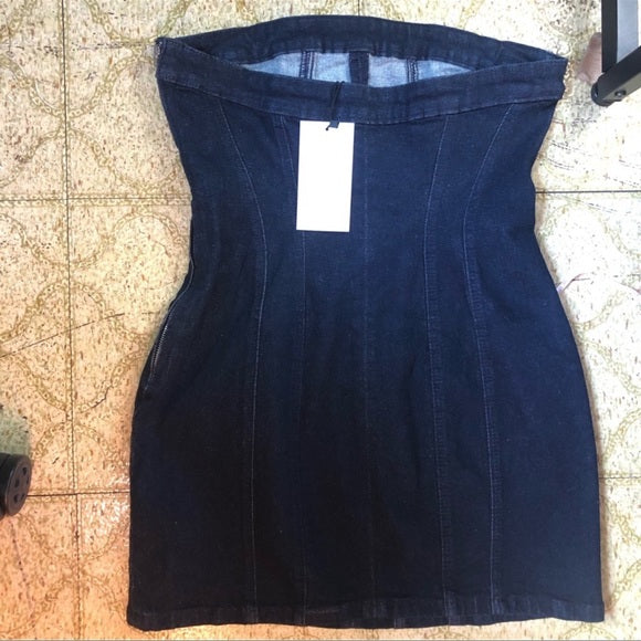 Zara Trf Denim Corset Dress Dark Indigo