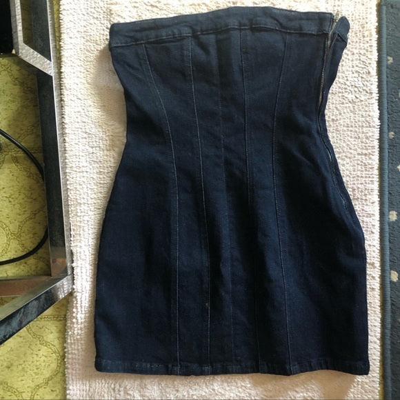 Zara Trf Denim Corset Dress Dark Indigo