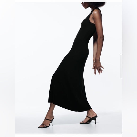 Zara Knit Midi Dress Black