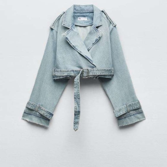 Zara Trf Crop Denim Trench Coat