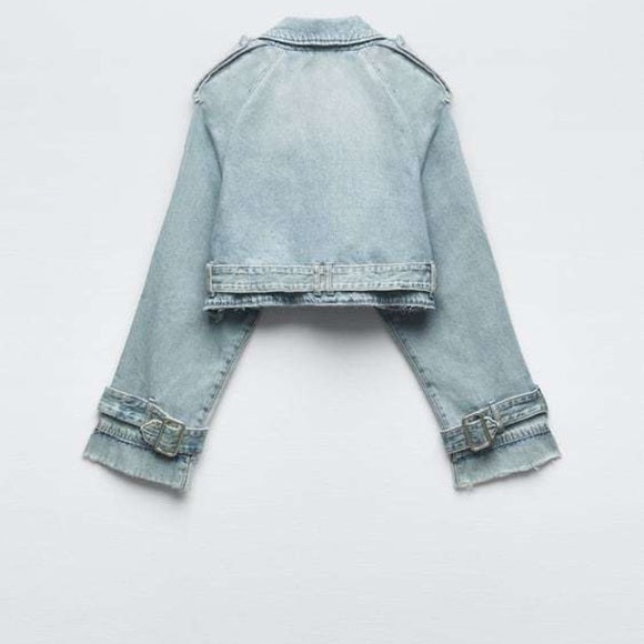 Zara Trf Crop Denim Trench Coat