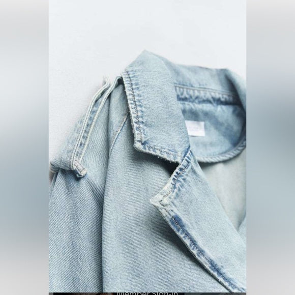 Zara Trf Crop Denim Trench Coat