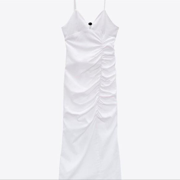 Zara Linen-Blend Midi Dress With Stone Detail