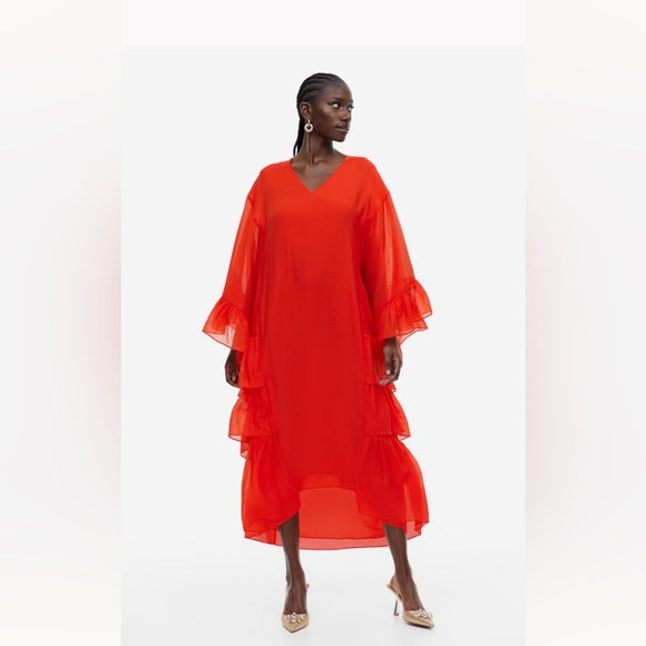 H&M Flounce-Trimmed Kaftan Dress