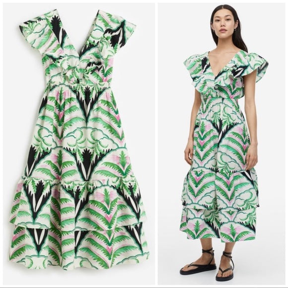 H&M Flounce-Trimmed Dress Floral Print