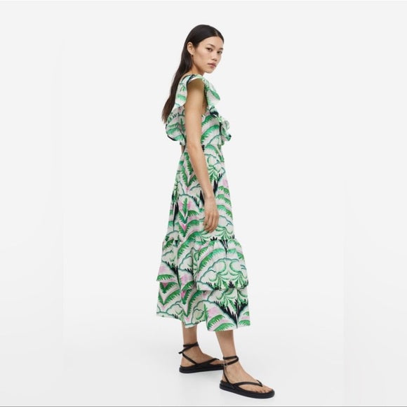 H&M Flounce-Trimmed Dress Floral Print