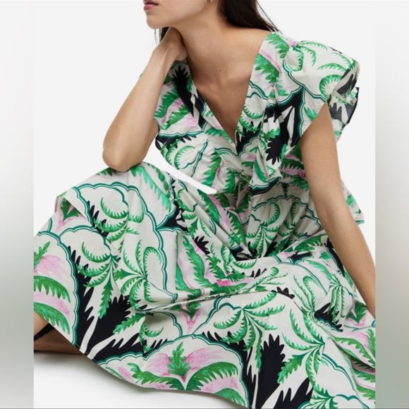 H&M Flounce-Trimmed Dress Floral Print