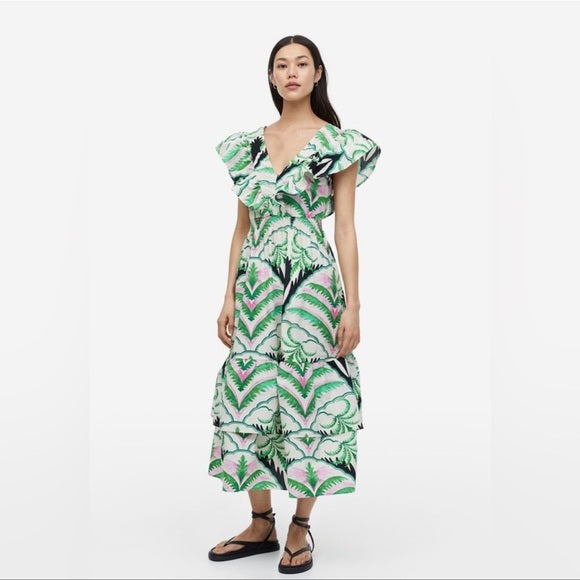 H&M Flounce-Trimmed Dress Floral Print