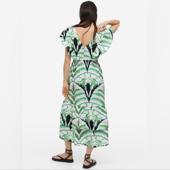 H&M Flounce-Trimmed Dress Floral Print