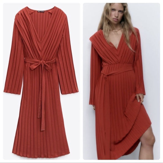 Zara Pleated Midi Dress New