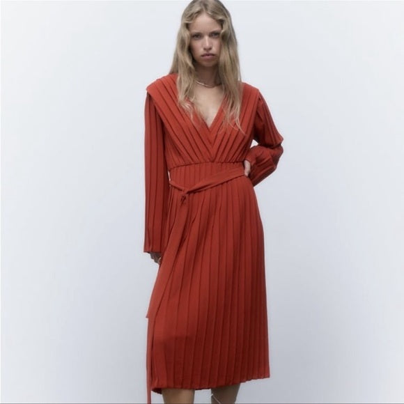 Zara Pleated Midi Dress New