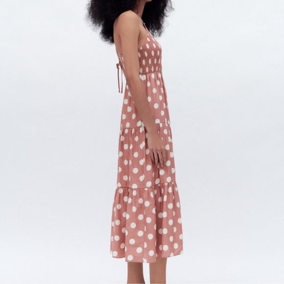 Zara Polka Dot Midi Dress Back Cutout